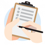 Hands marking off a checklist